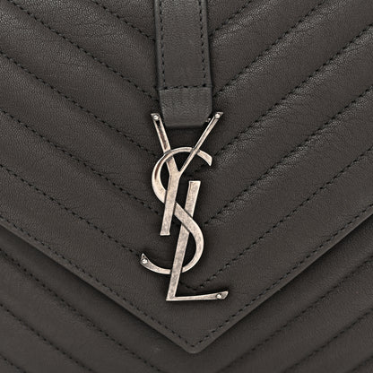Saint Laurent Sheepskin Matelasse Chevron Monogram Medium College Bag Asphalt 7 of 9