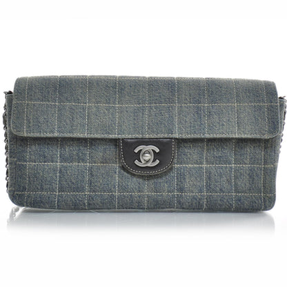Chanel Denim Chocolate Bar Quilted East West Flap 1 of 10