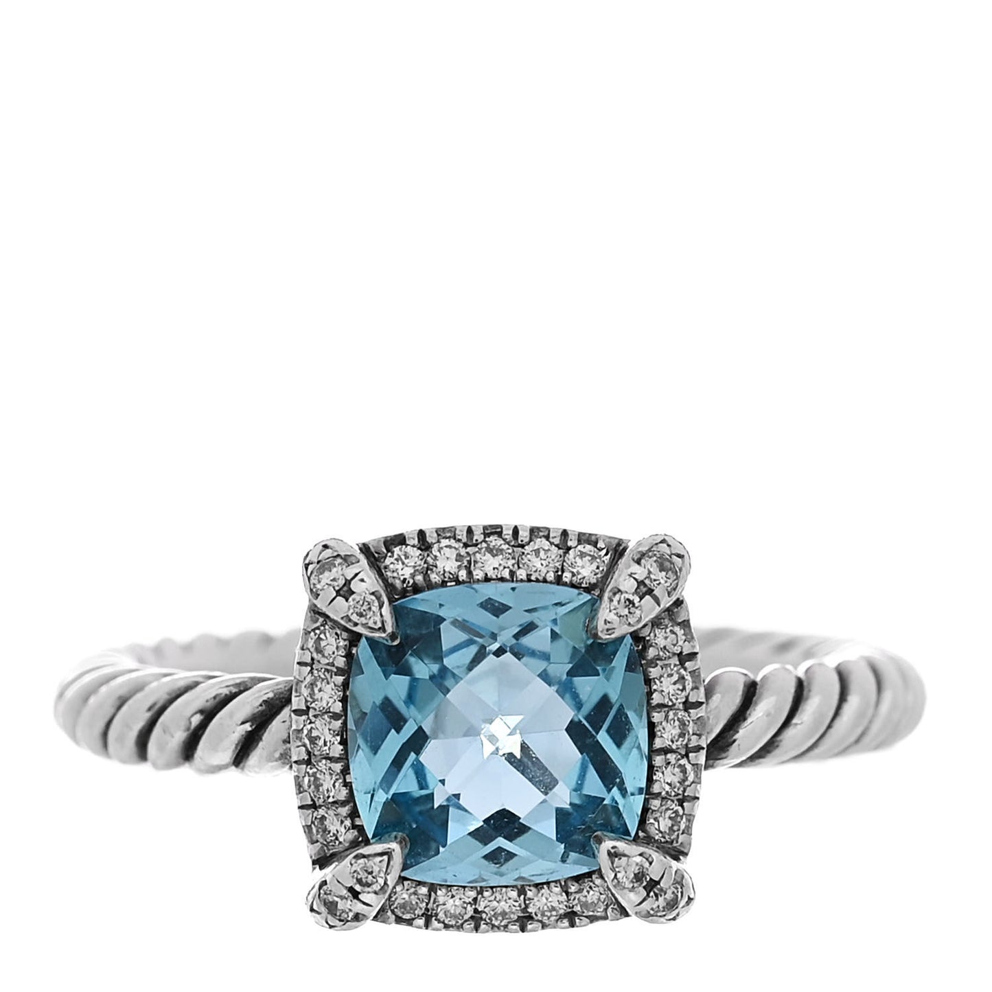 Sterling Silver Diamond Blue Topaz 7mm Chatelaine Pave Bezel Ring 51 5.75