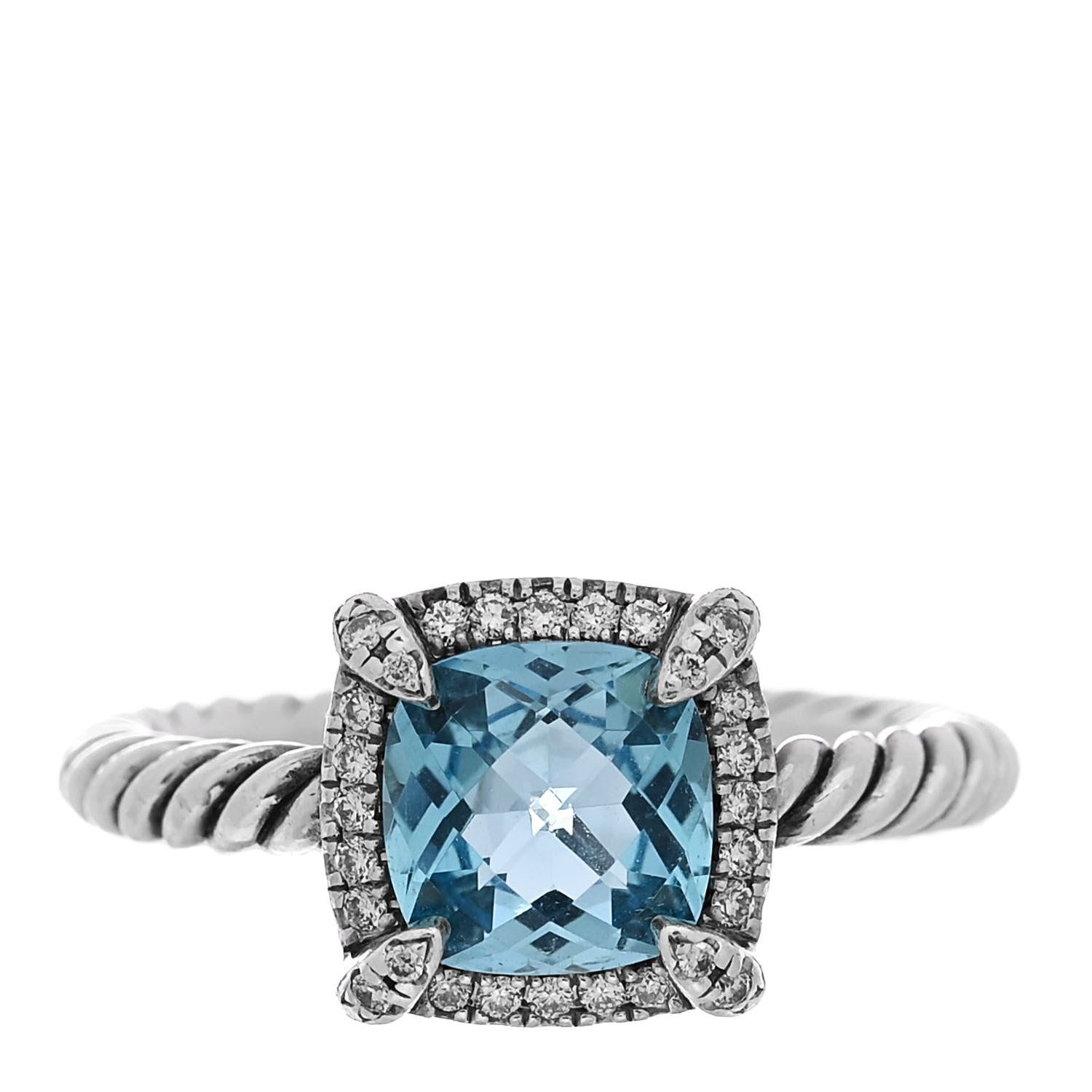David Yurman Sterling Silver Diamond Blue Topaz 7mm Chatelaine Pave Bezel Ring 51 5.75 1 of 5