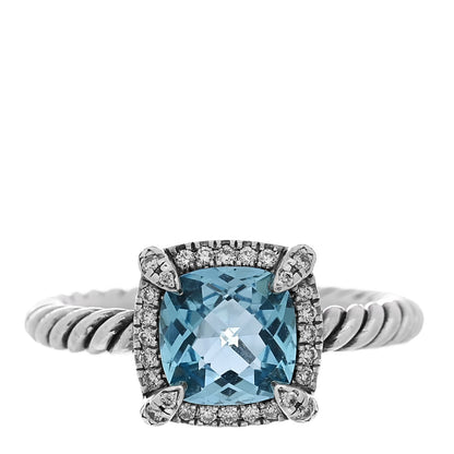 David Yurman Sterling Silver Diamond Blue Topaz 7mm Chatelaine Pave Bezel Ring 51 5.75 1 of 5