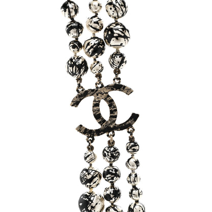 Chanel Pearl CC Graffiti 3 Strand Long Necklace Black Gold 4 of 5