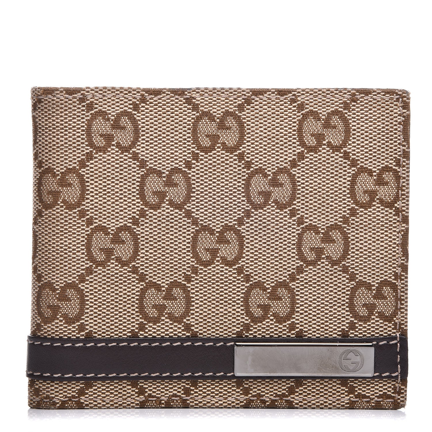 Gucci Monogram Metal Bar Bi-Fold Wallet Brown 1 of 7