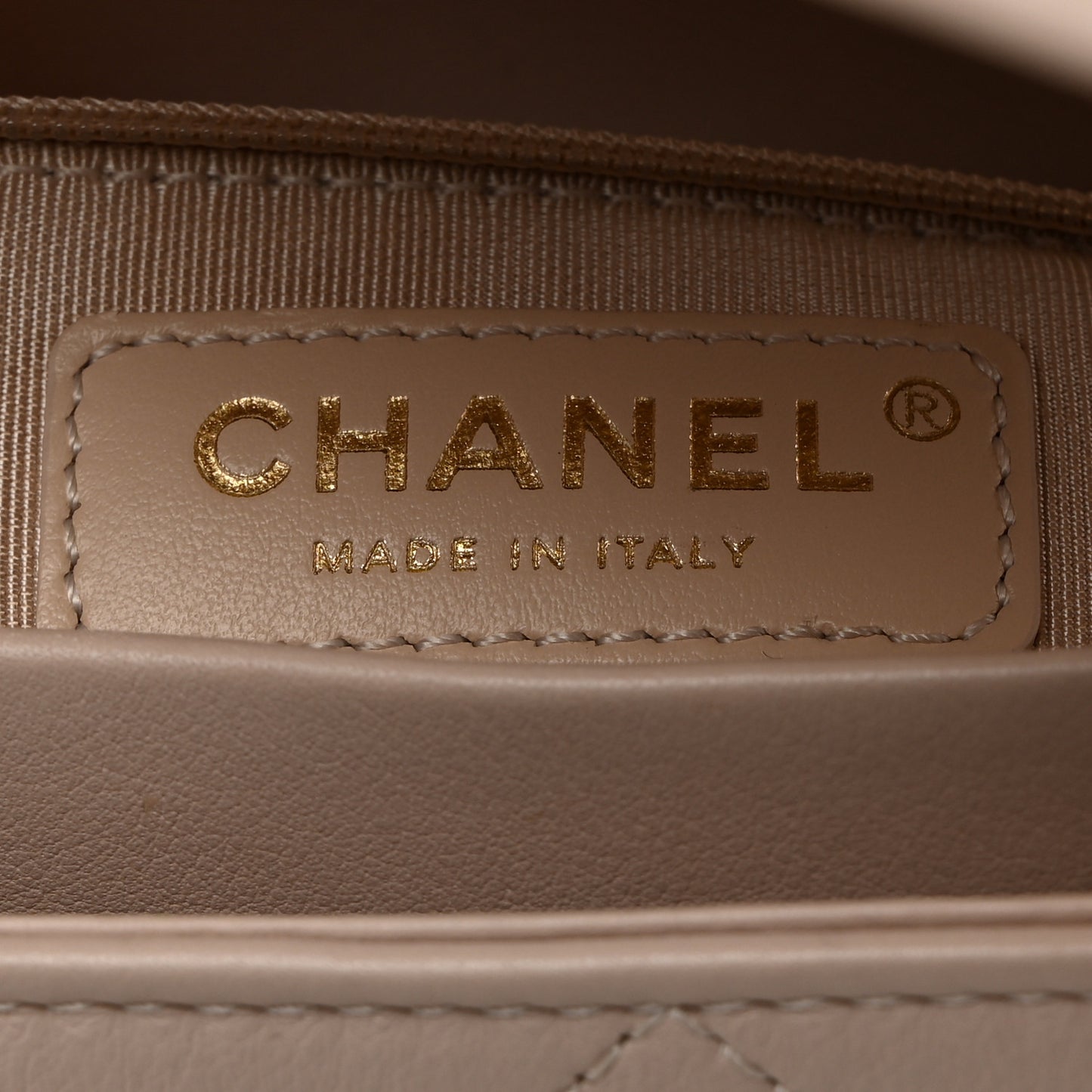 Calfskin Stitched Flap Light Beige