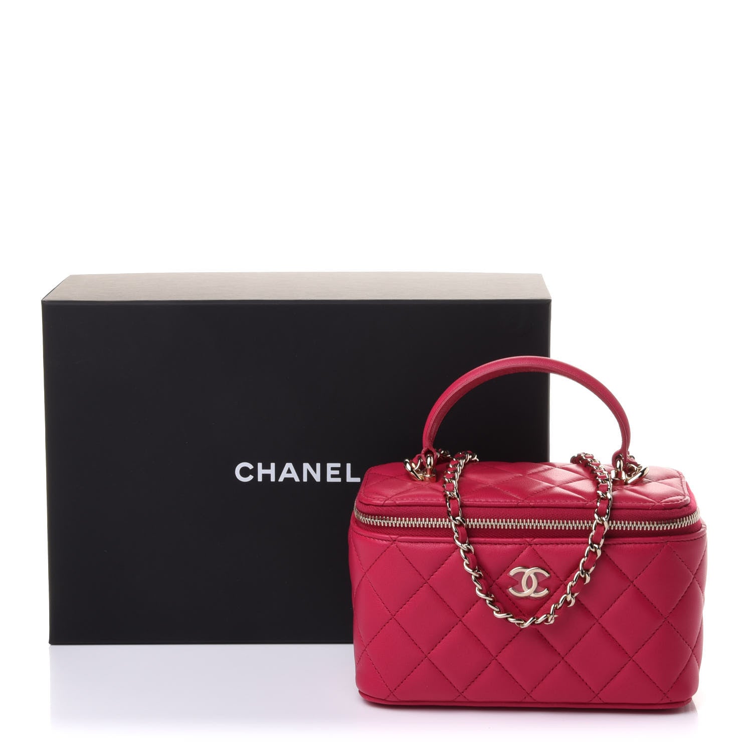 Chanel Lambskin Quilted Small Top Handle Vanity Case With Chain Dark Pink 11 of 11