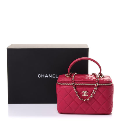 Chanel Lambskin Quilted Small Top Handle Vanity Case With Chain Dark Pink 11 of 11
