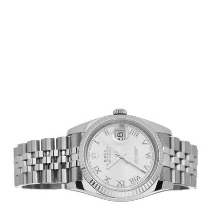 Rolex Stainless Steel 18K White Gold 36mm Oyster Perpetual Datejust Watch Silver Roman 116234 2 of 5