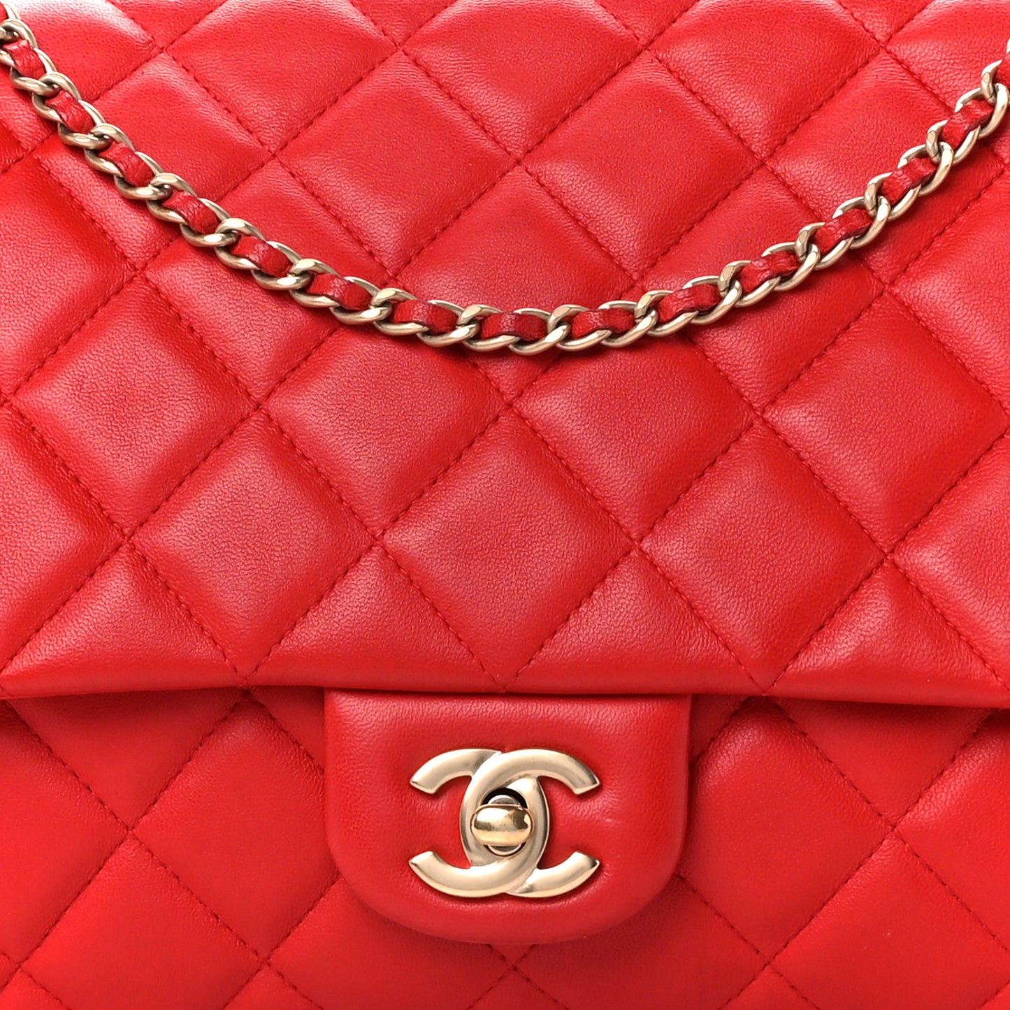 Lambskin Quilted Clutch With Chain Flap Red