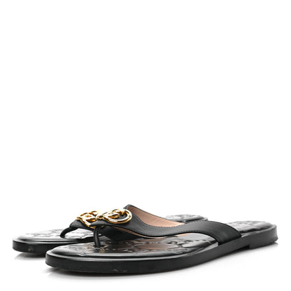 Gucci Lifford Calfskin GG Monogram Embossed Interlocking G 5mm Thong Sandals 39 Black 3 of 7