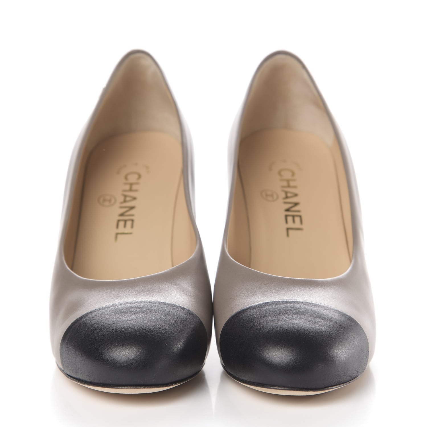 Chanel Lambskin Cap Toe CC Pumps 36.5 Grey Black 2 of 10