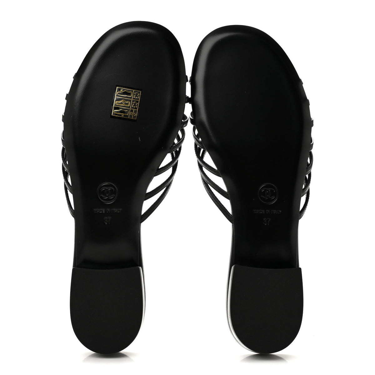 Chanel Goatskin Caged CC Slide Sandals 37 Black 6 of 9