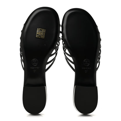 Chanel Goatskin Caged CC Slide Sandals 37 Black 6 of 9