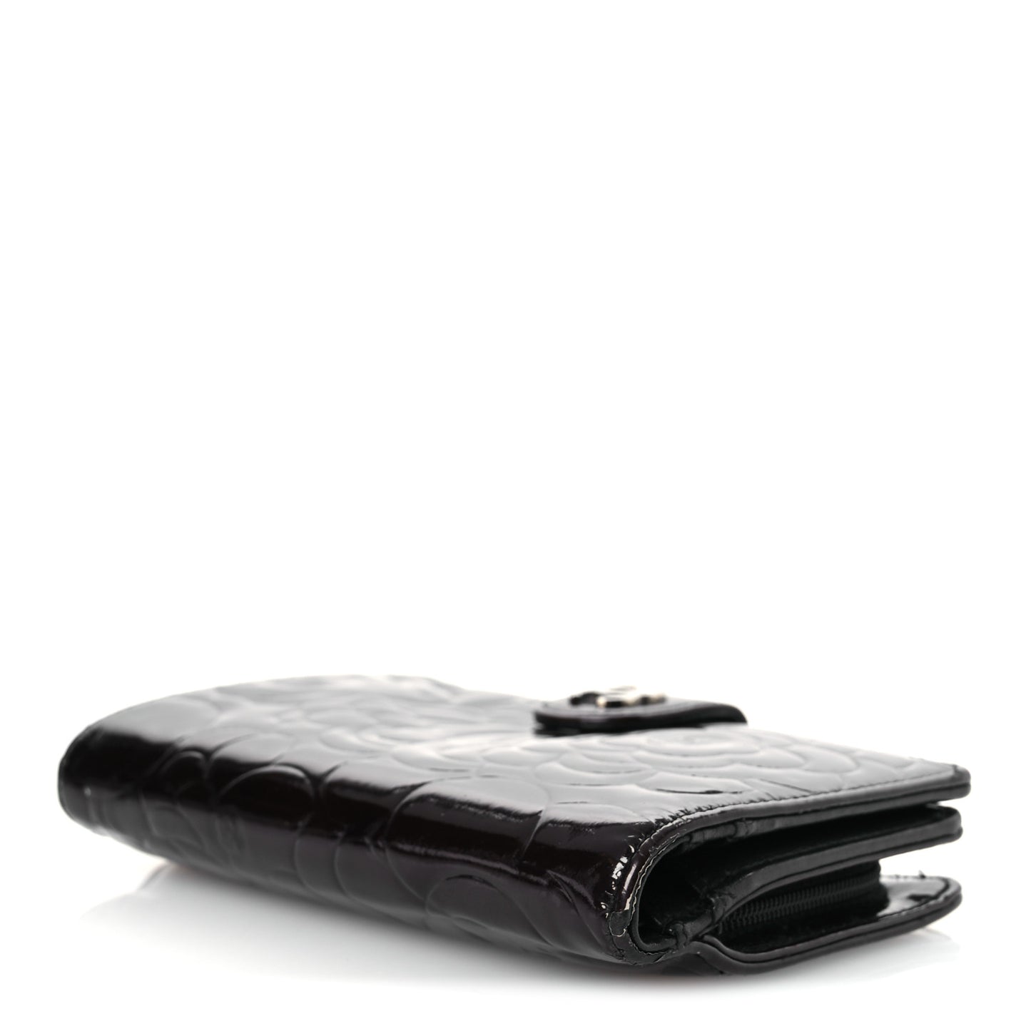 Patent Camellia Embossed Zipped Pocket Wallet Brown