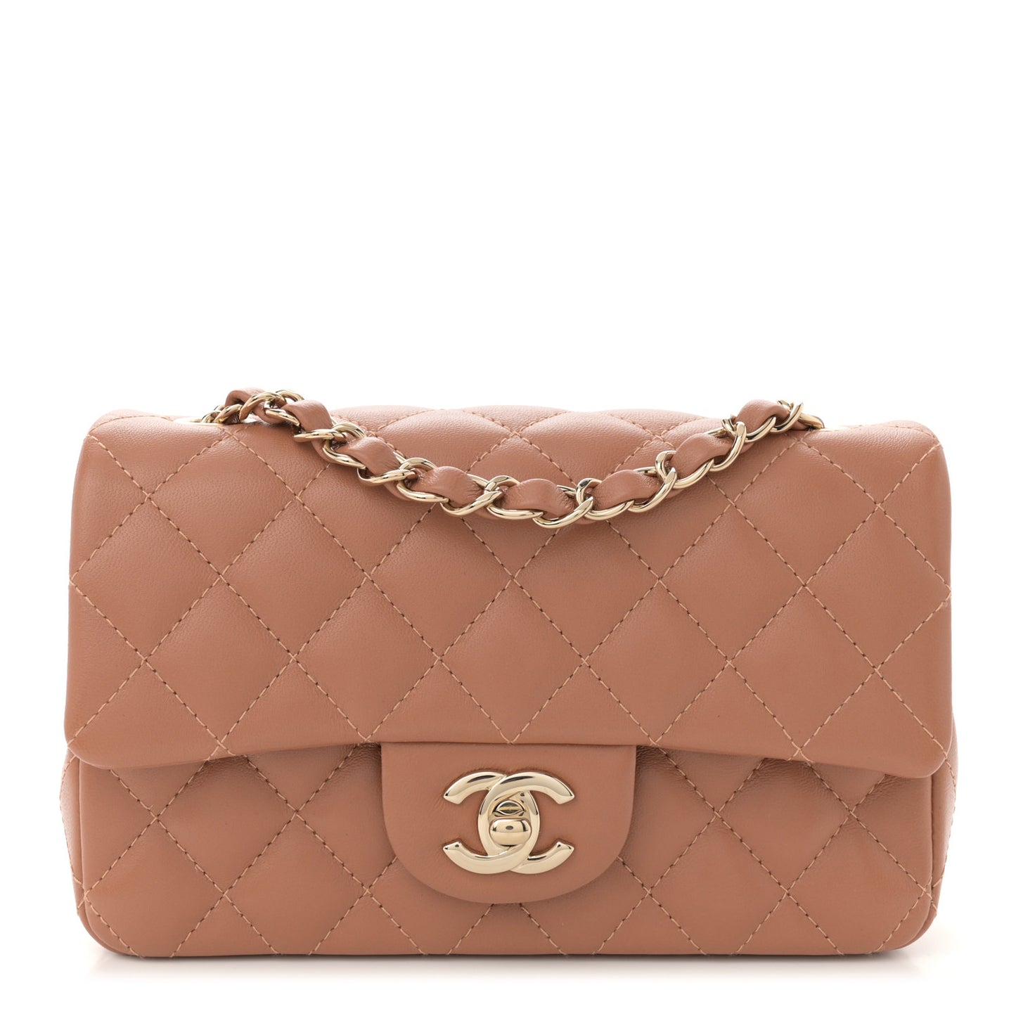 Lambskin Quilted Mini Rectangular Flap Brown