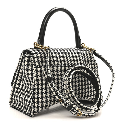 Balenciaga Wool Houndstooth Small Hourglass Top Handle Bag Black White 3 of 9