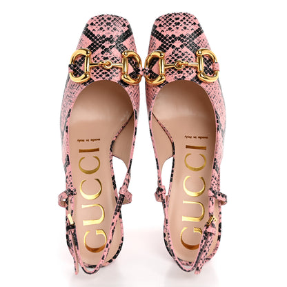 Gucci Calfskin Python Print Horsebit Platform 35/120mm Slingback Pumps 36 Wild Rose 2 of 9
