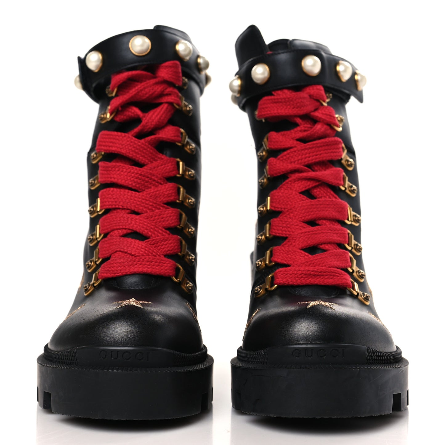 Calfskin Embroidered Lace Up Combat Ankle Boots 40 Black