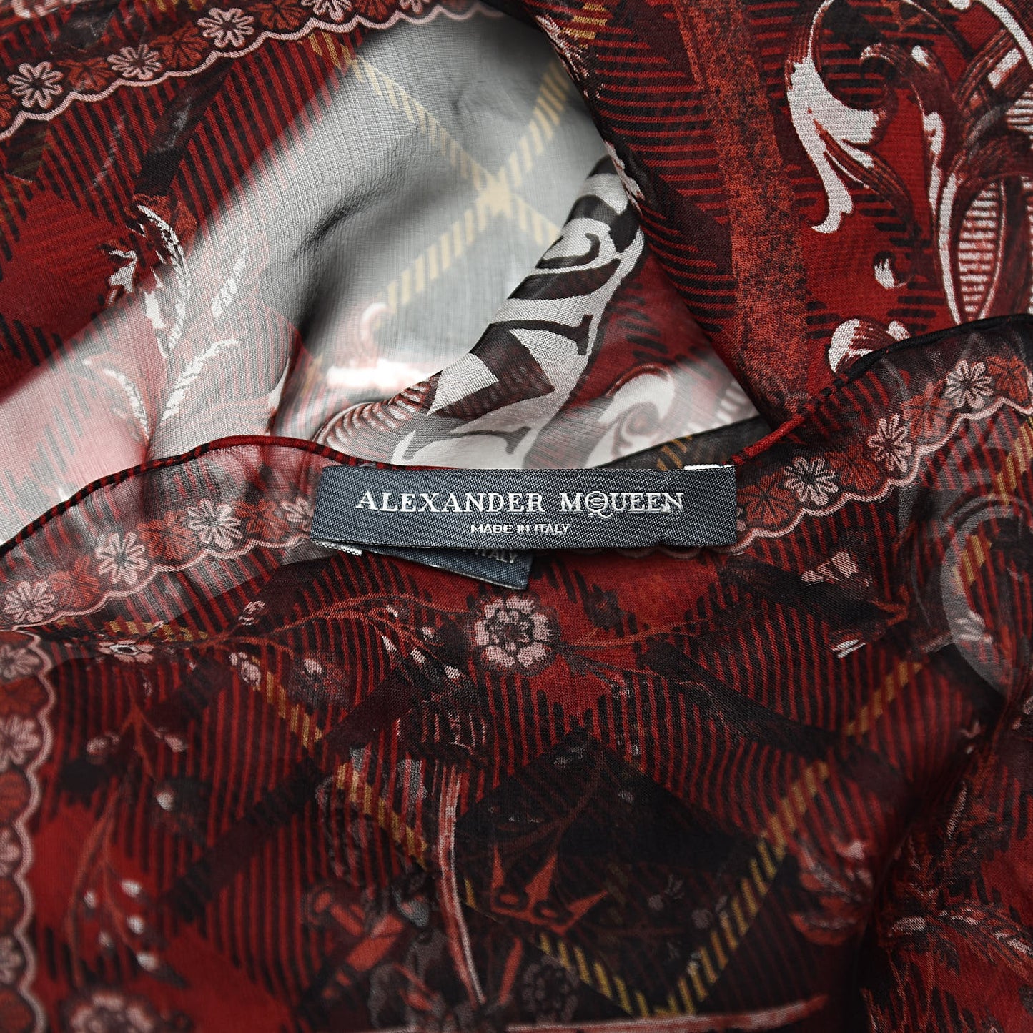 Silk Plaid Skull Print Scarf Red