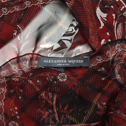 Alexander McQueen Silk Plaid Skull Print Scarf Red 3 of 4