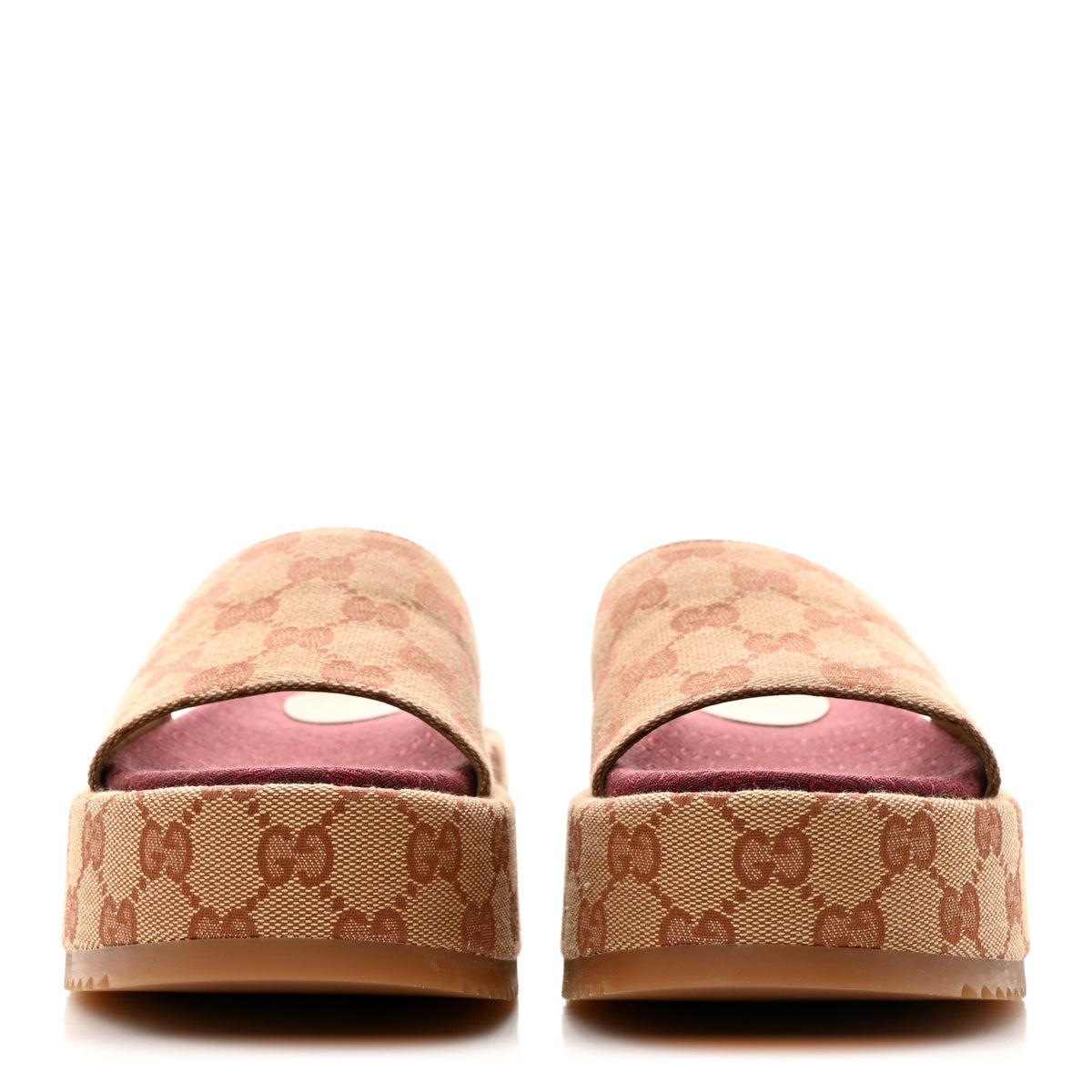 Gucci Canvas GG Monogram Angelina Platform Slide Sandals 35.5 Beige Ruggine 2 of 9