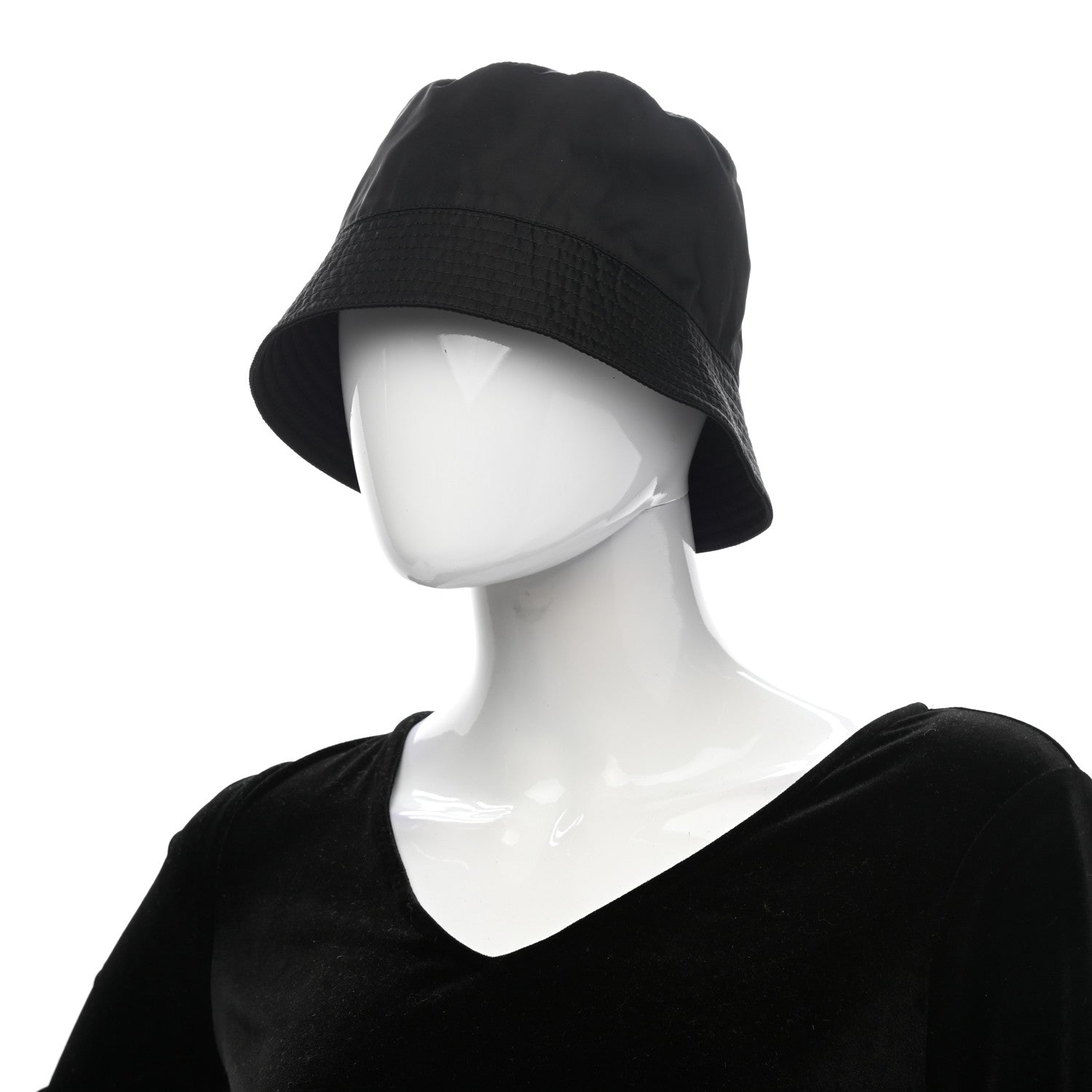 Prada Re-Nylon Metal Triangle Logo Mens Bucket Hat M Black 2 of 8