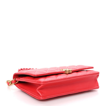 Chanel Lambskin Resin Quilted Wallet On Chain WOC Red 4 of 11