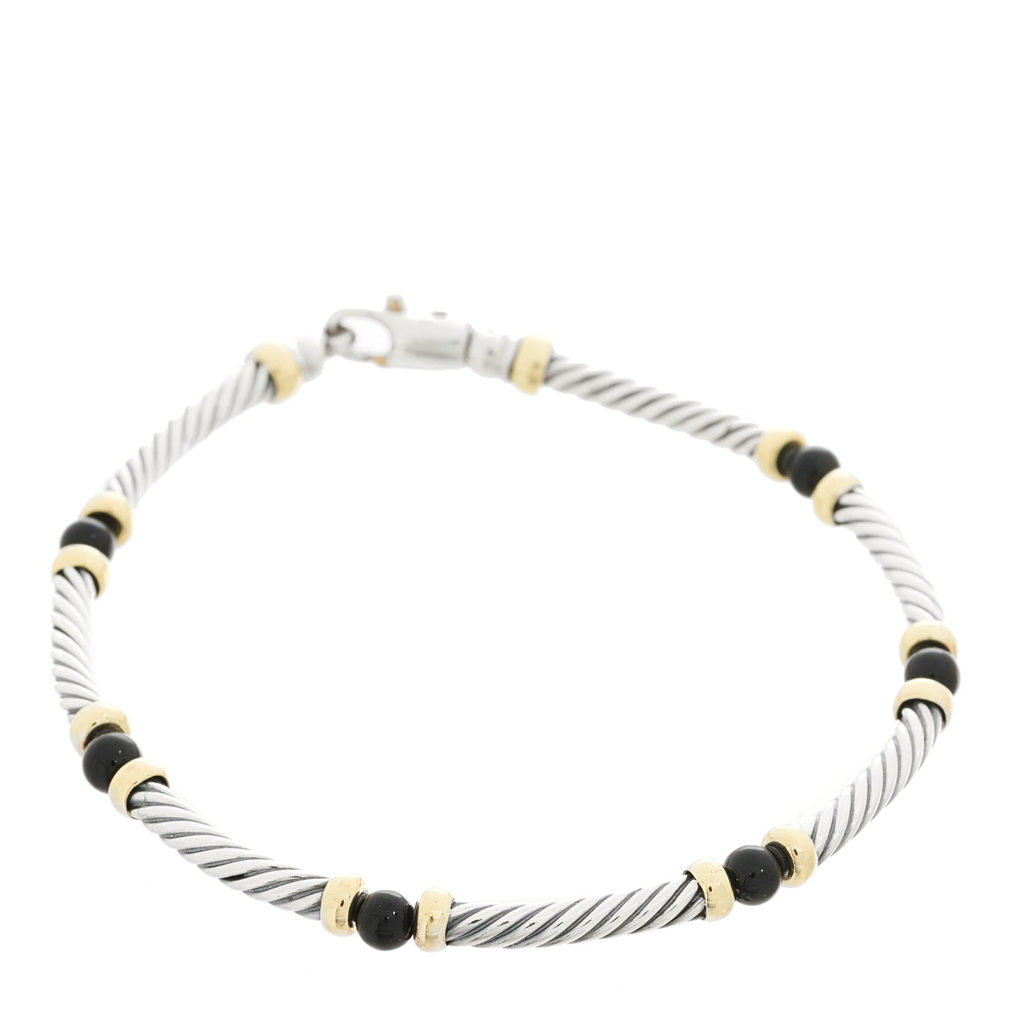 Sterling Silver 14K Yellow Gold Onyx 3mm Metro Link Bracelet