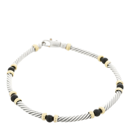 David Yurman Sterling Silver 14K Yellow Gold Onyx 3mm Metro Link Bracelet 1 of 3