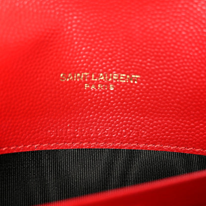 Saint Laurent Grain De Poudre Matelasse Chevron Monogram Envelope Chain Wallet  New Red 6 of 10