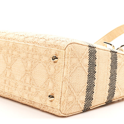 Christian Dior Raffia Woven Cannage Embroidered Medium Lady D-Lite Natural Black 9 of 9