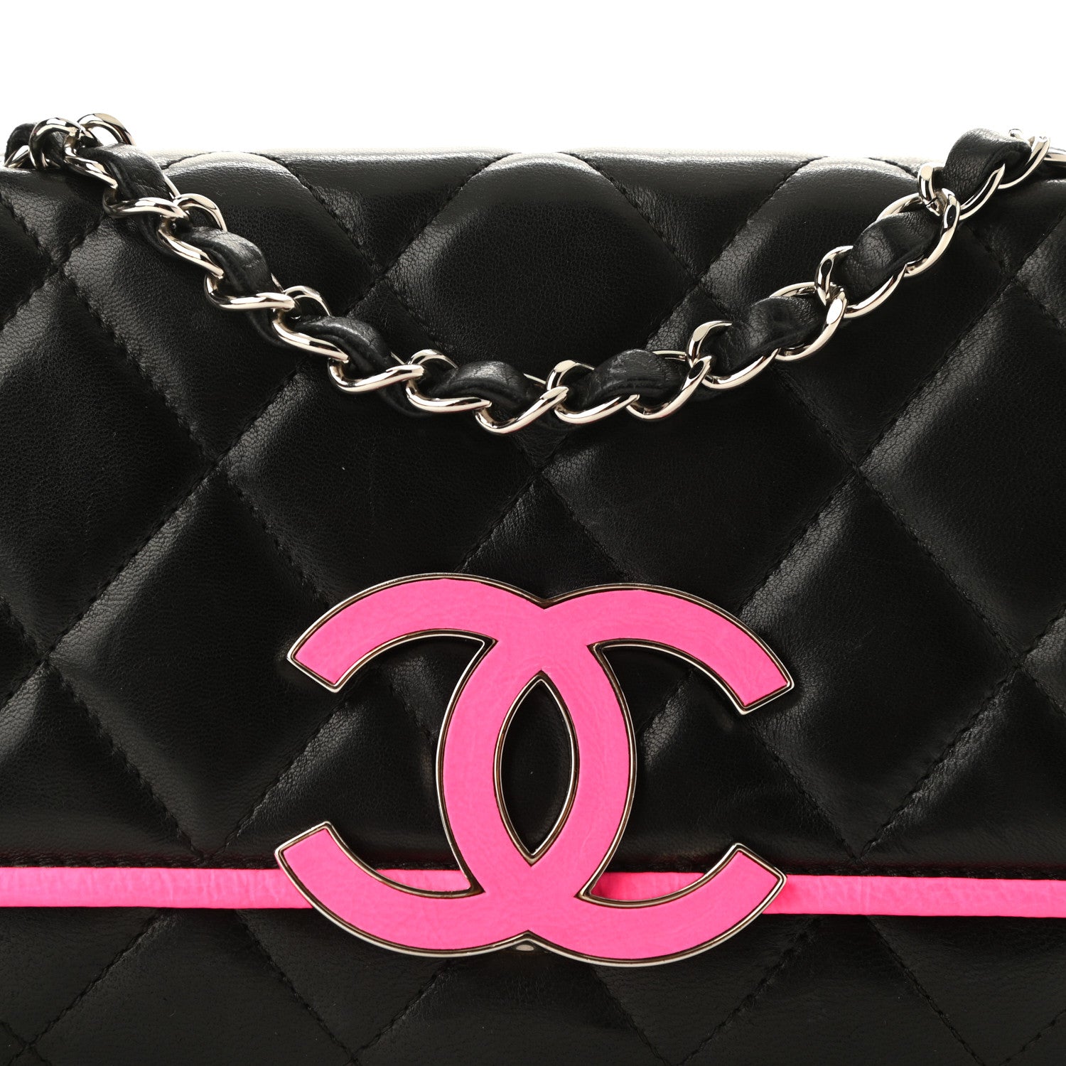 Chanel Lambskin Enamel Divine Medium Flap Black Pink 8 of 10