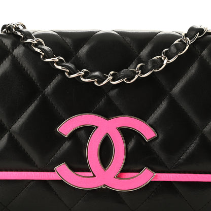 Chanel Lambskin Enamel Divine Medium Flap Black Pink 8 of 10
