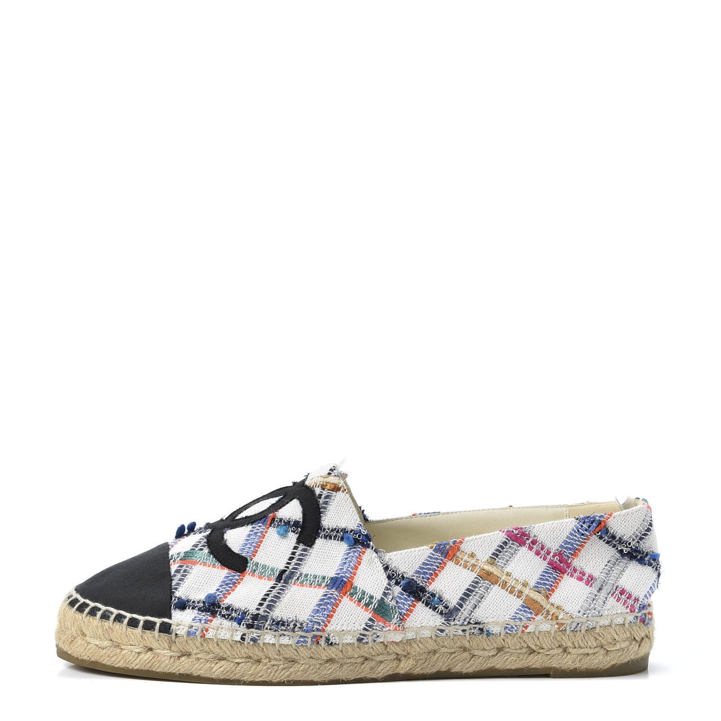 Tweed Grosgrain CC Espadrilles 41 White Blue Pink Green Black