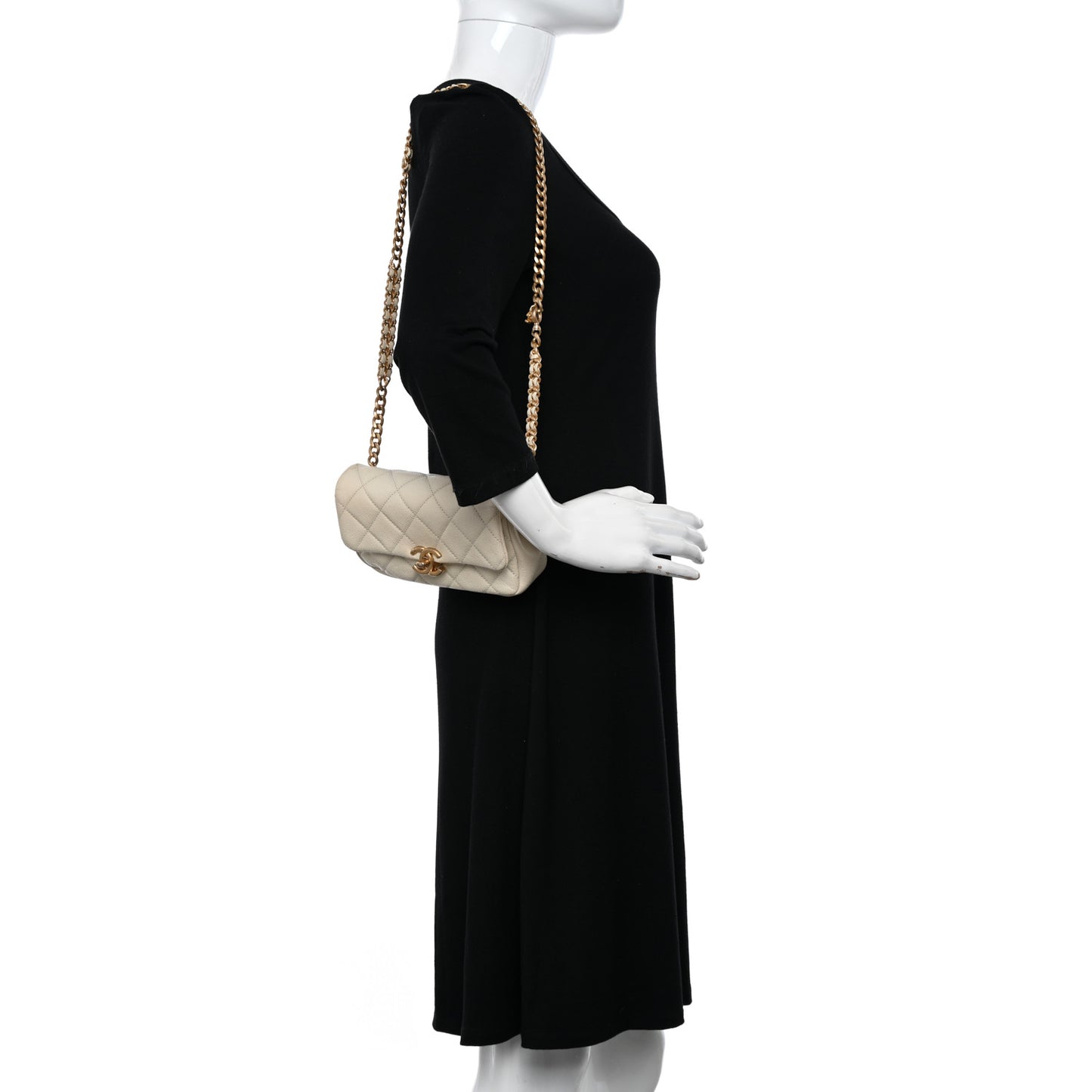 Caviar Quilted Chain Melody Waist Belt Bag White