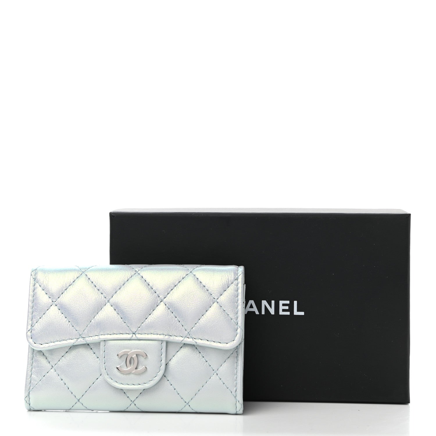 Chanel Iridescent Calfskin Quilted Flap Card Holder Light Blue 9 of 9