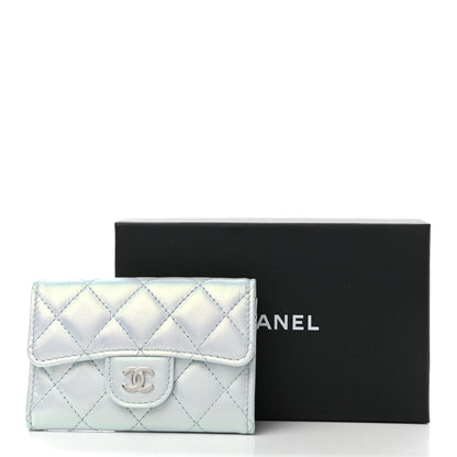 Chanel Iridescent Calfskin Quilted Flap Card Holder Light Blue 9 of 9