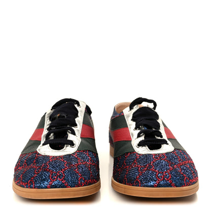 Gucci Lurex Calfskin Web GG Monogram Mens Falacer Sneakers 9 Iridescent Blue Iridescent Red Silver 3 of 10