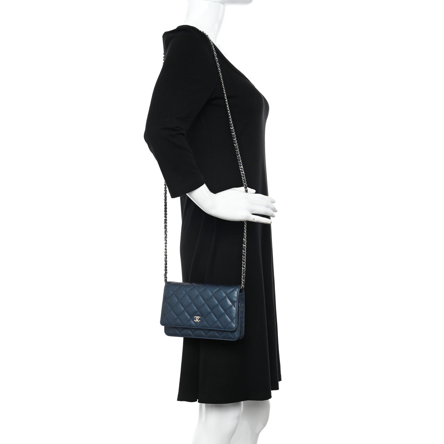 Chanel Iridescent Caviar Quilted Wallet on Chain WOC Blue 2 of 11