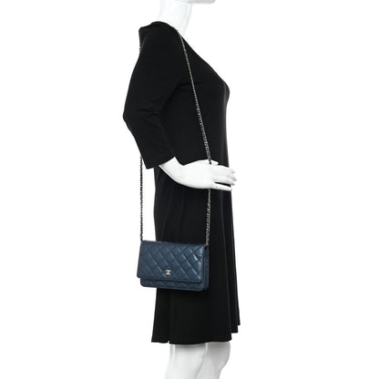 Chanel Iridescent Caviar Quilted Wallet on Chain WOC Blue 2 of 11