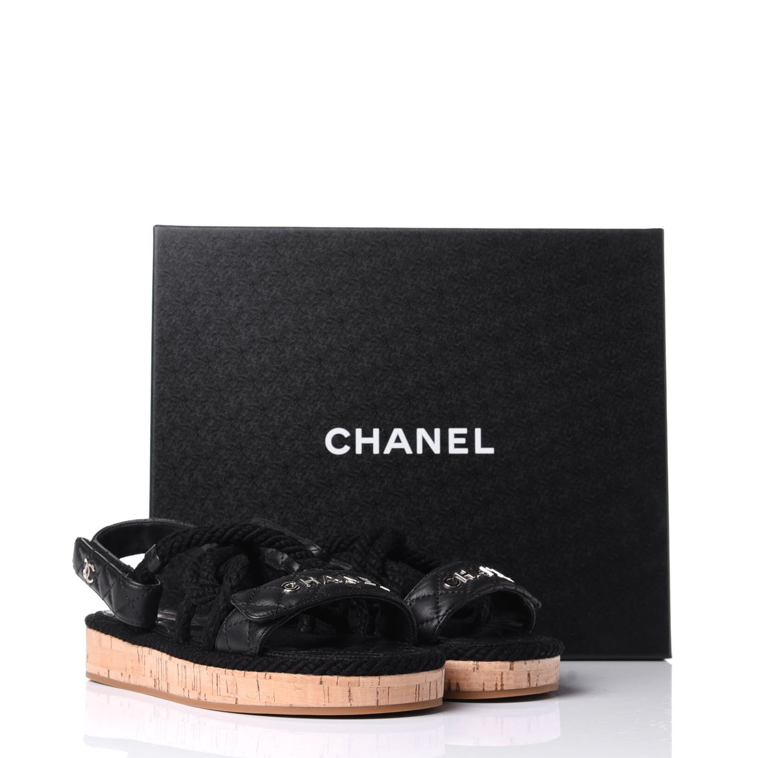 Chanel Cord Lambskin Quilted Logo Sandals 36 Black 11 of 11