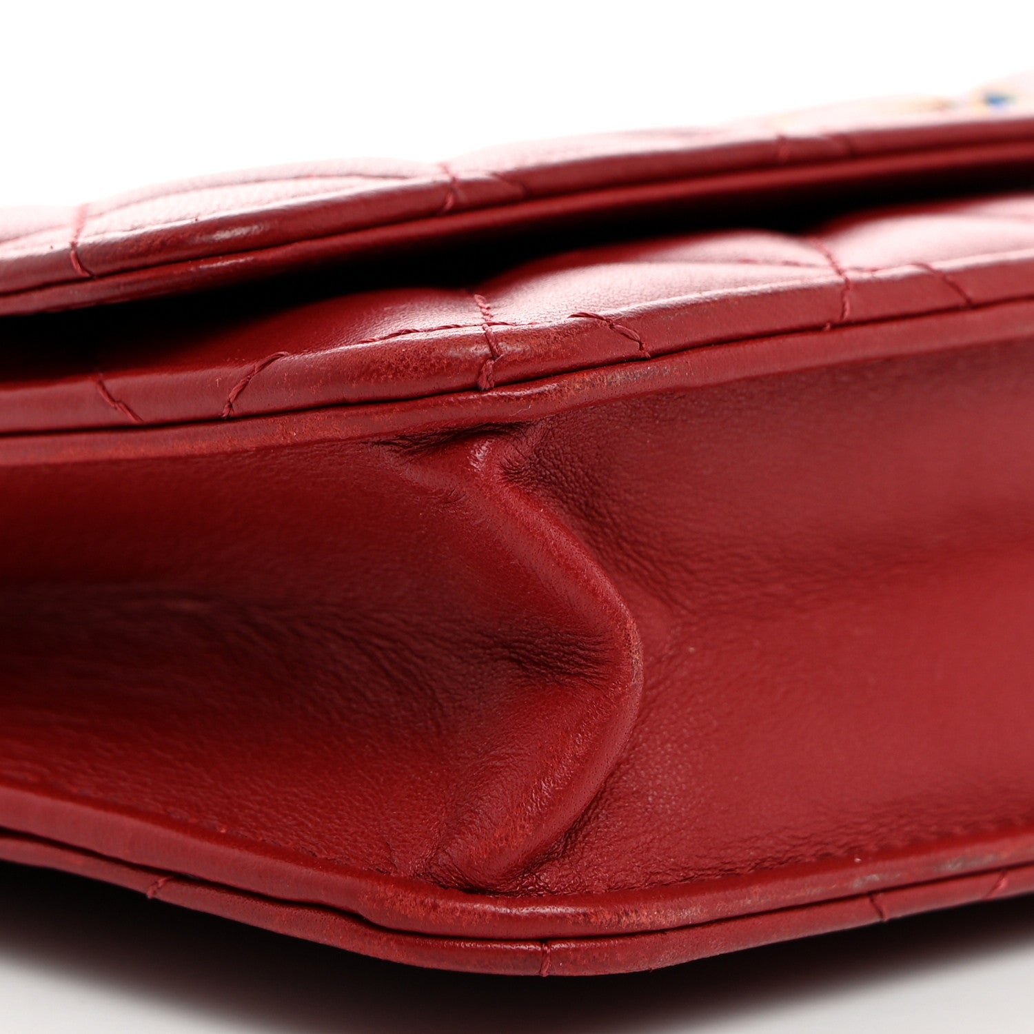 Chanel Lambskin Gripoix Quilted Wallet On Chain WOC Red 9 of 10