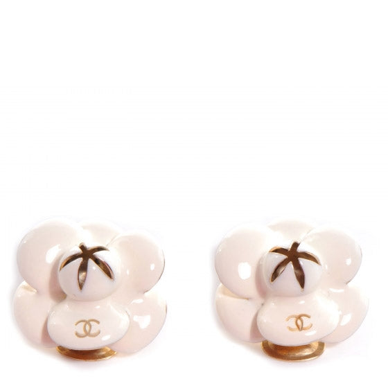 Chanel Enamel CC Camellia Clip On Earrings Beige 1 of 4