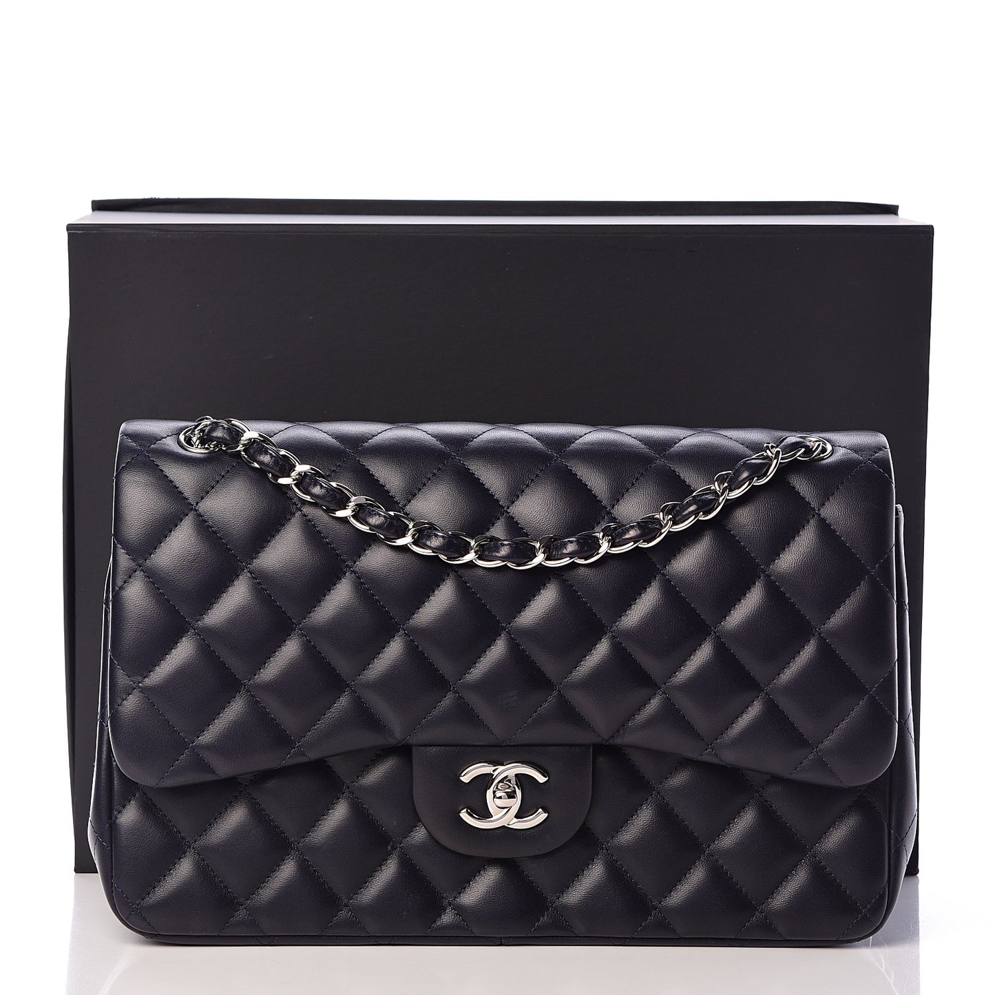 Lambskin Quilted Jumbo Double Flap Navy