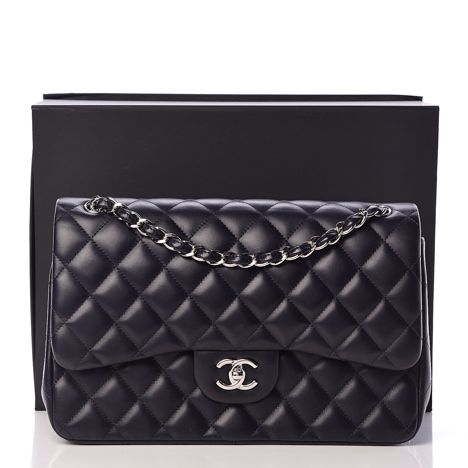 Chanel Lambskin Quilted Jumbo Double Flap Navy 15 of 15