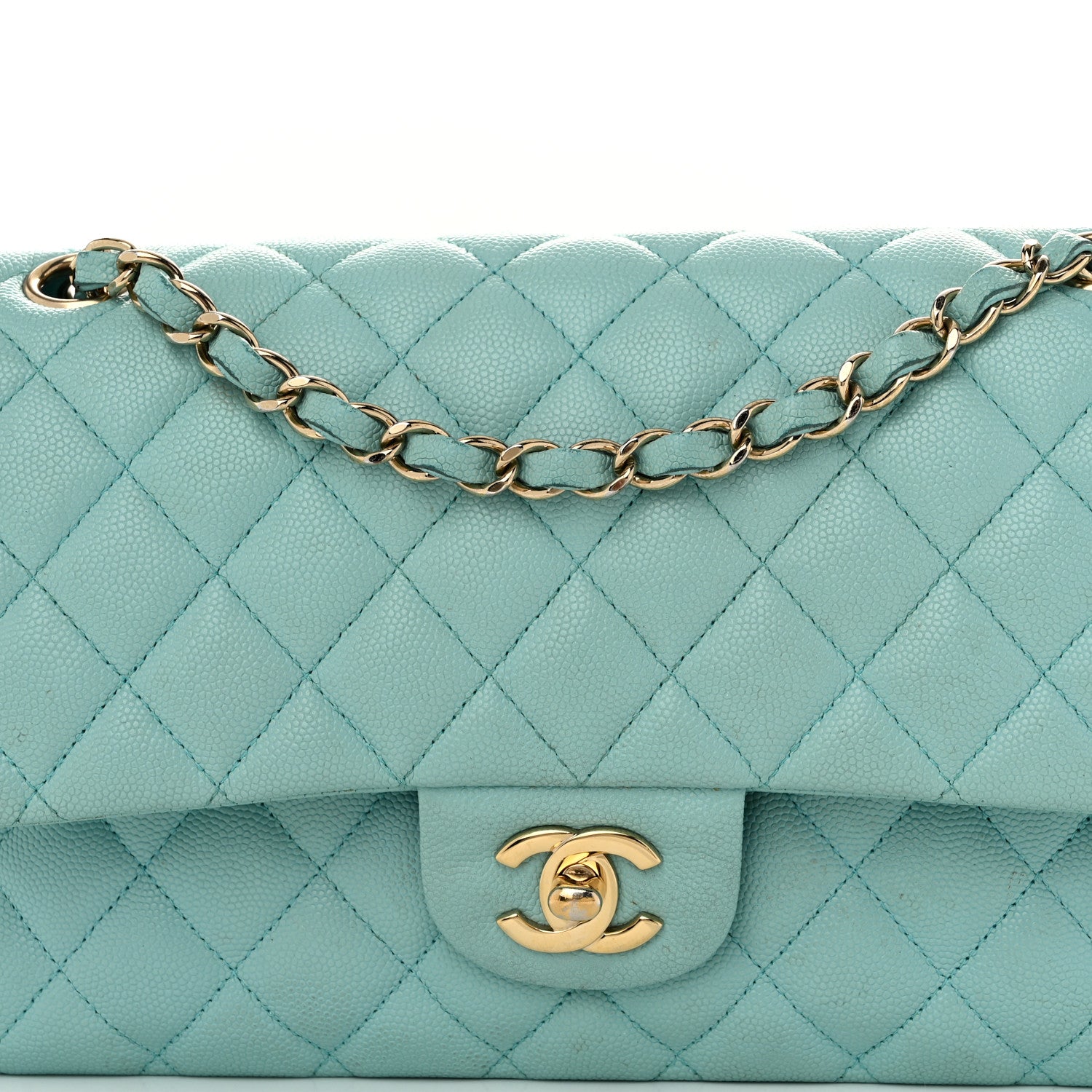 Chanel Caviar Quilted Medium Double Flap Light Blue 8 of 11