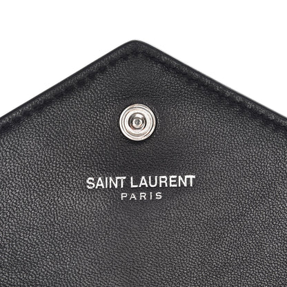 Saint Laurent Calfskin Crocodile Embossed Small Monogram Envelope Wallet Black 6 of 8