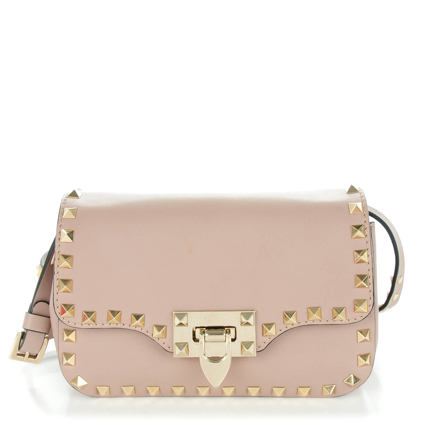 Vitello Mini Rockstud Flap Saddle Crossbody Bag Poudre