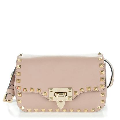 Valentino Garavani Vitello Mini Rockstud Flap Saddle Crossbody Bag Poudre 1 of 9