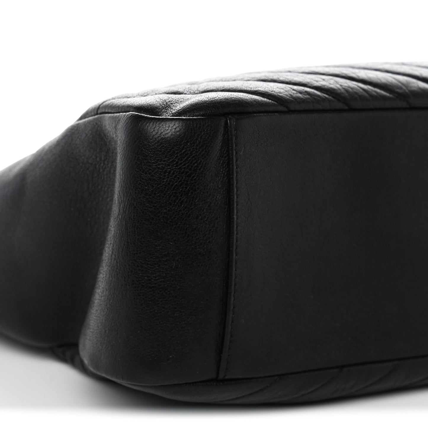 Sheepskin Matelasse Chevron Large Monogram Shopping Bag Black