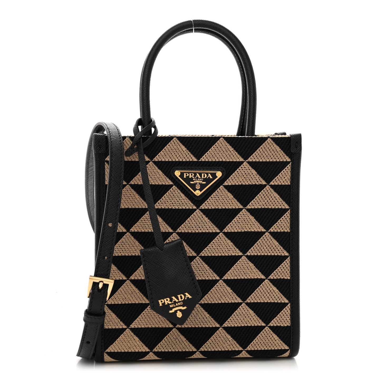 Jacquard Saffiano Triangolo Symbole Embroidered Micro Tote Black Corda